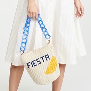 Spraya Hennessy woven bag with blue acrylic chain